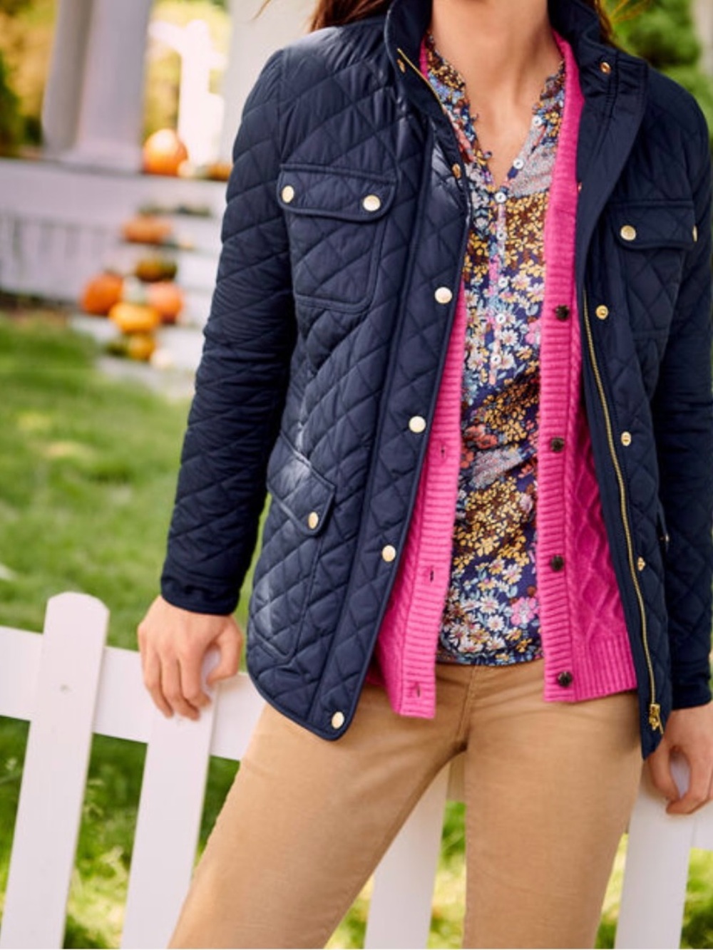 Banana Republic Navy Quilted Jacket with Pink Cardigan